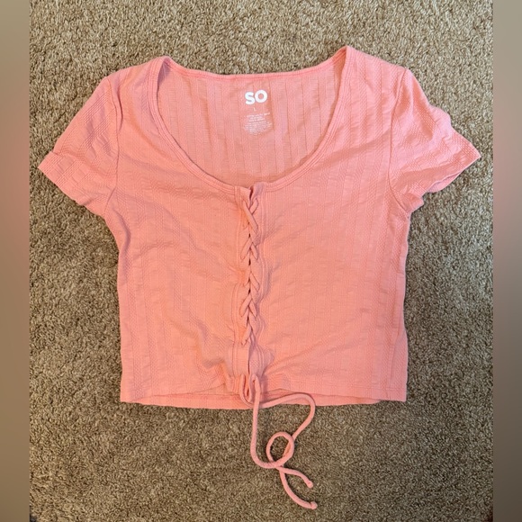 SO Women's Peach Lace-Up Crop Top - Picture 1 of 2